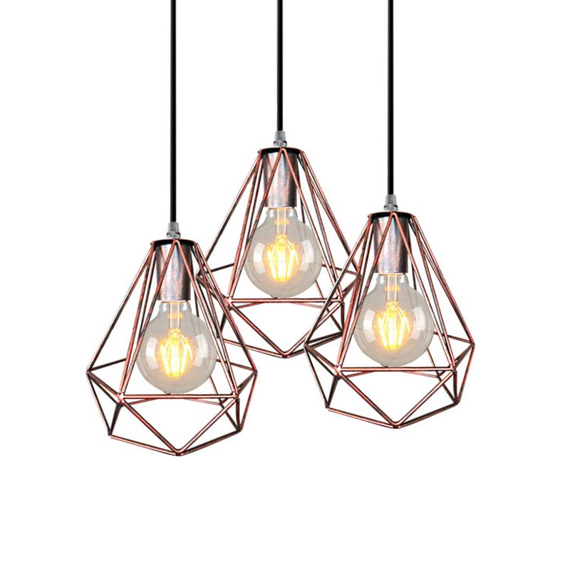 1-leichter Anhänger Deckenleuchte Land Diamantdraht Käfig Schmiedeeisebeiheilige Lampe in Schwarz/Kupfer/Gold für Wohnzimmer