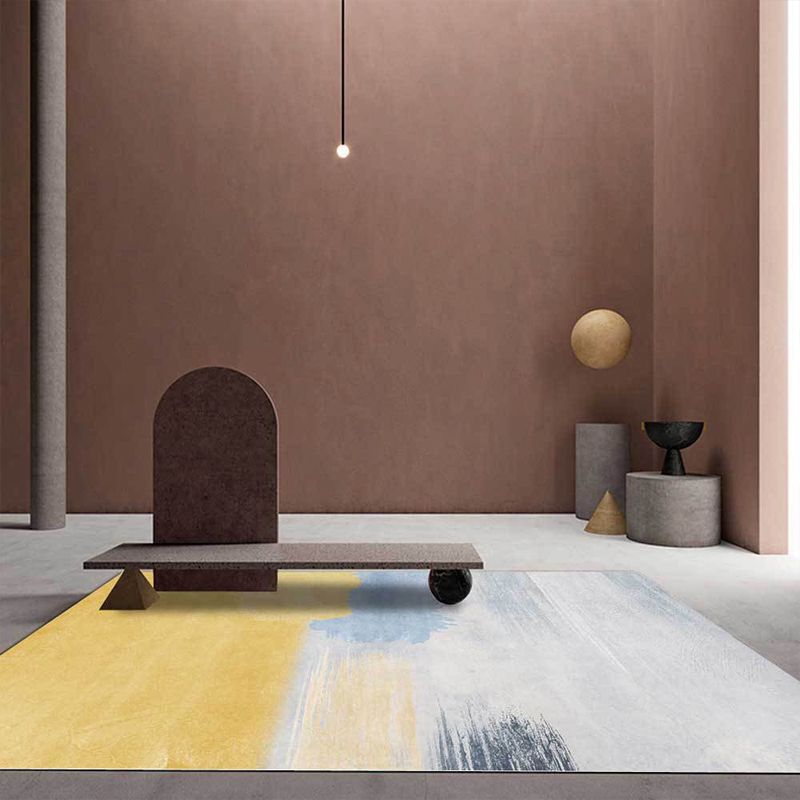 Stylish Abstract Rug Yellow and Grey Nordic Rug Polyester Washable Anti-Slip Backing Area Rug for Living Room