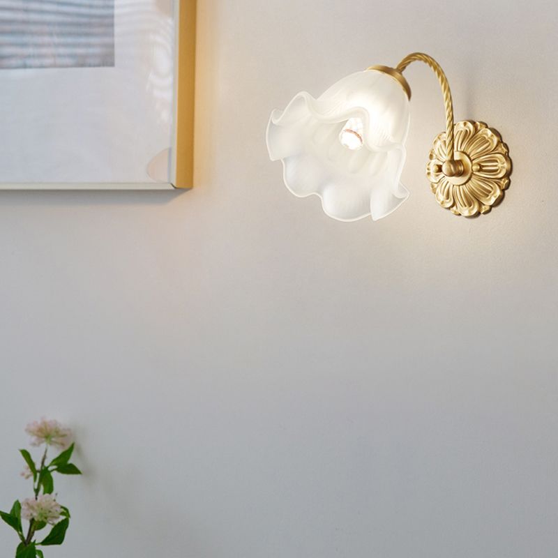 Glass Flower Shape Wall Lighting Modern Style 1 Light Wall Light Sconce in Gold