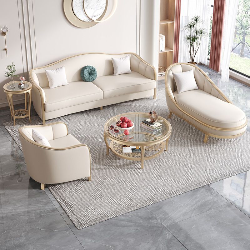 Contemporary Genuine Leather White Cushions Living Room Settee