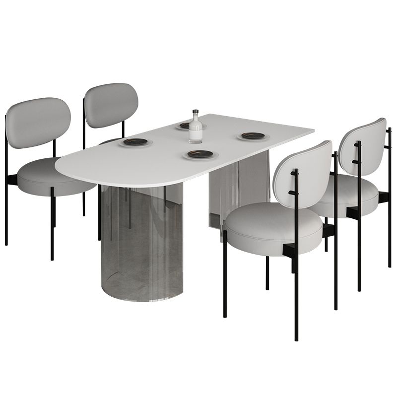 Oval Sintered Stone Dining Table Modern Furniture with Clear Acrylic Double Pedestal