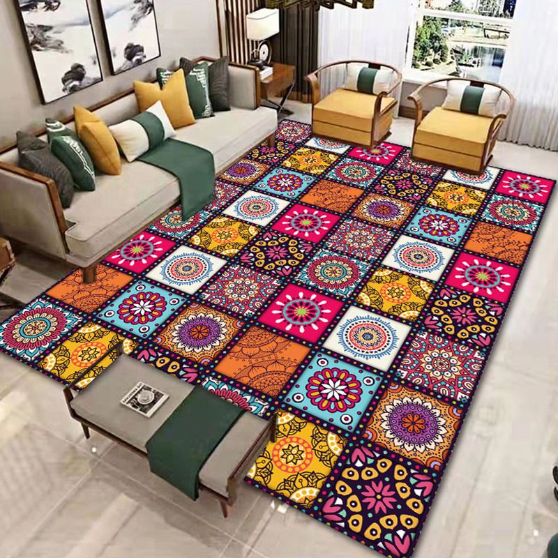 Moroccan Area Rug Polyster Rectangle Tribal Carpet Living Room Non-Slip Backing Indoor Rug