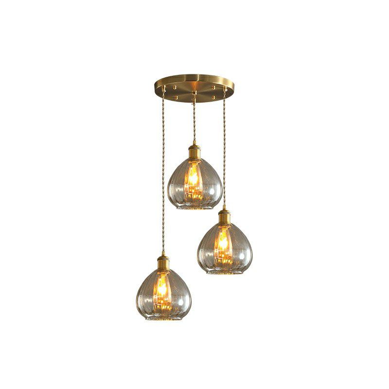 Teardrop Shaped Glass Cluster Pendant Post-Modern 3 Lights Brass Finish Hanging Lamp