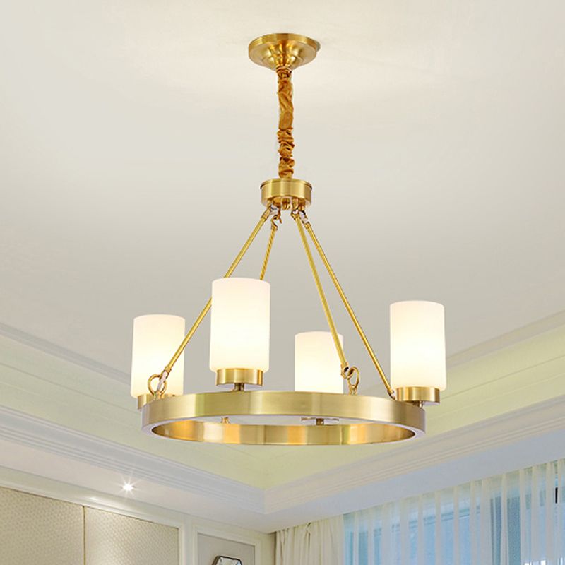 Wagon Wheel Grosted Glass Chandelier Light Classic Classic 4/6 Lumières Éclairage pendentif chambre en or avec nuance de cylindre