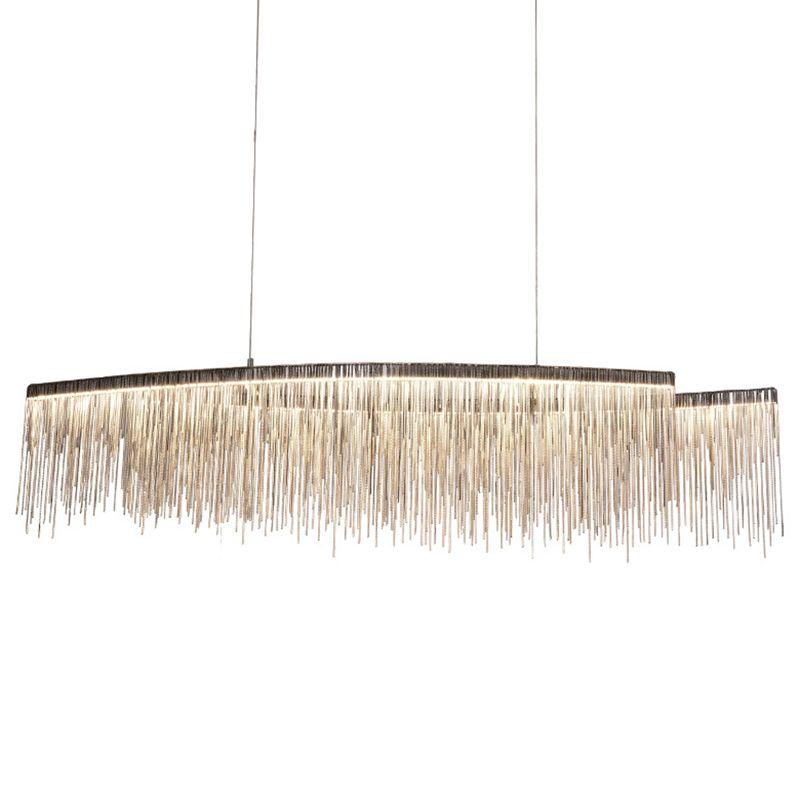 Tassel Chain LED Pendant Light Post-Modern Metallic Dining Room Hanging Island Light in Silver