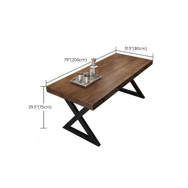 Rectangle Dining Table with Double Pedestal Industrial Solid Wood Kitchen Desk