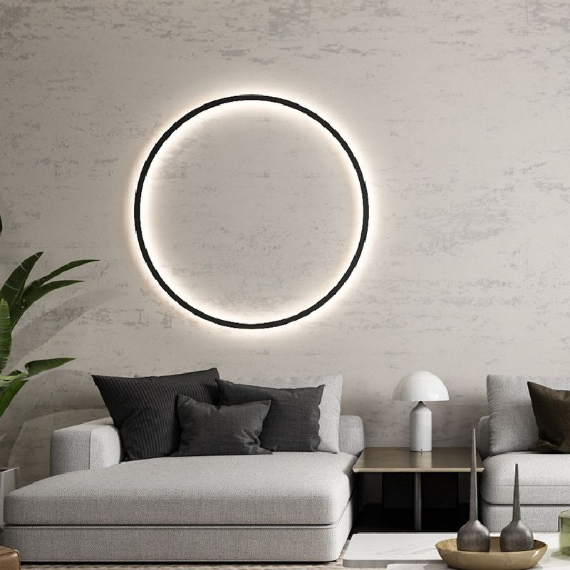 Circular Wall Light Fixture Modern Metal 1 Light Wall Sconce in Black