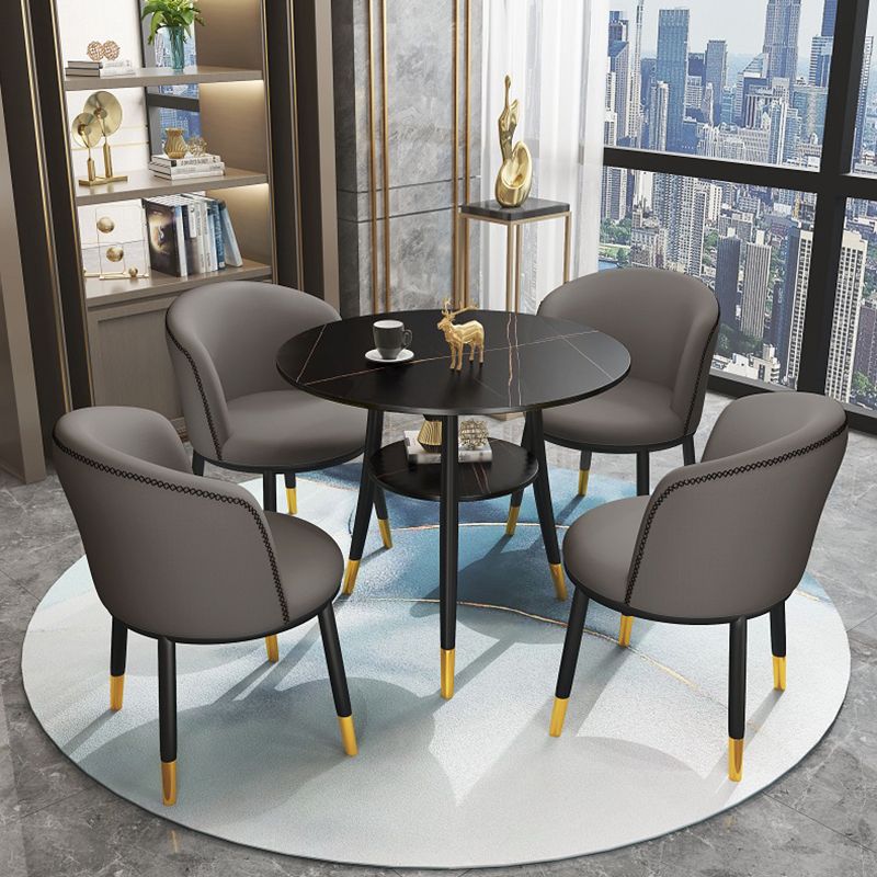 Traditional Luxury Round Dinner Table Sintered Stone Table with Black Frame
