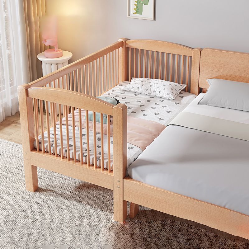 Contemporary Natural Beech Wood Nursery Crib with Guardrail Arched Crib