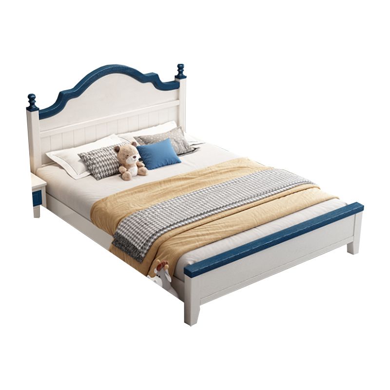 Contemporary Kids Bed White Solid Wood Panel Headboard Mattress with Drawers