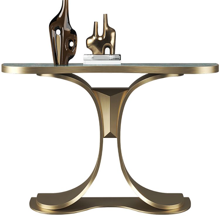 Glam Green Console Table Half Moon Console Sofa Table for Hall