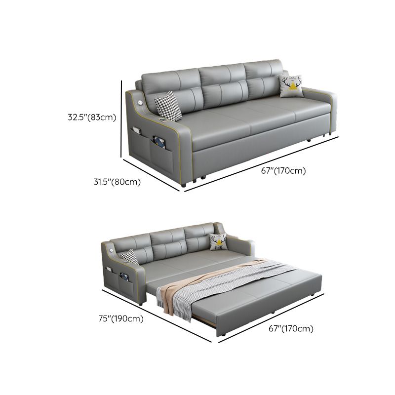 Contemporary Grey Bonded Leather Sleeper Sofa with Box and Cushion Back