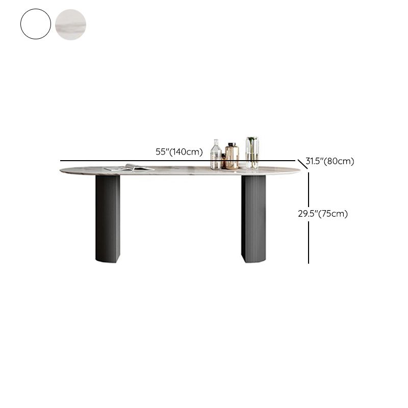 Modern Sintered Stone Dining Table Oval Shape Double Pedestal Kitchen Desk