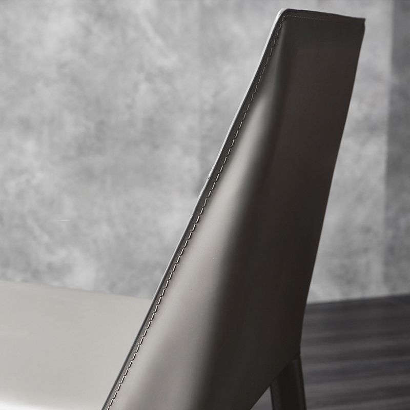 Contemporary Leather Dining Chairs Armless Side Chairs with Metal Legs for Kitchen