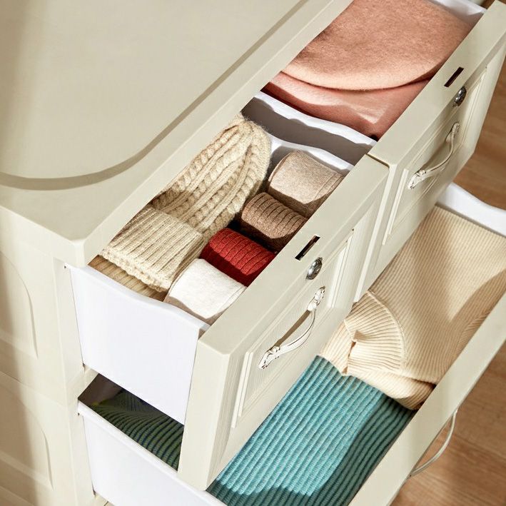 Contemporary Wardrobe Armoire with Drawer Plastic Non-Hanging Armoire