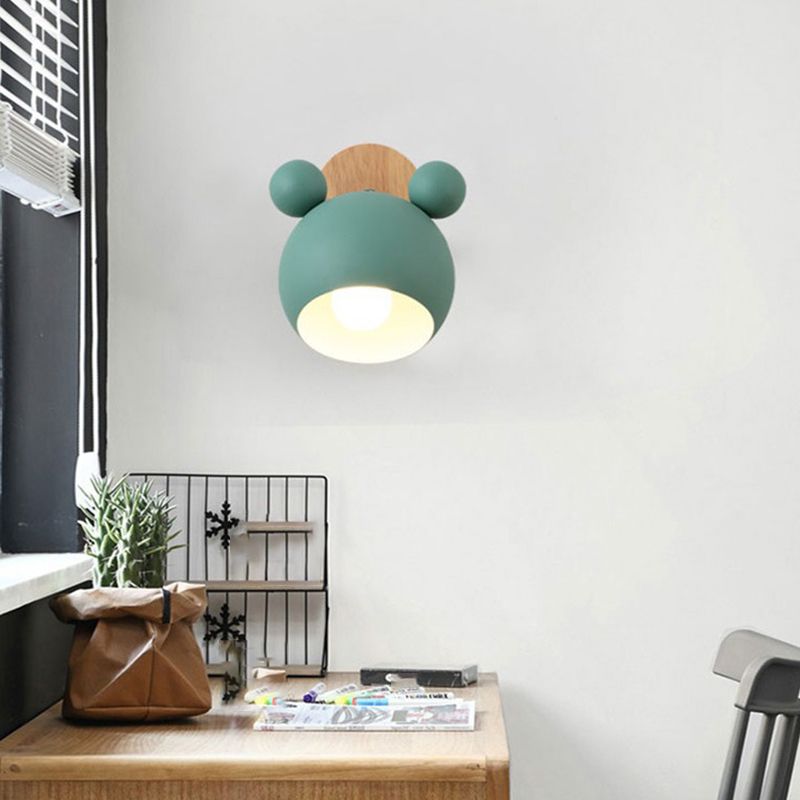 Children Flush Mount Wall Light Polish Finish Wood Lighting for Home