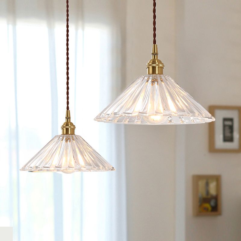 Tapered Hanging Light Fixture Simplicity Style Glass Brass Pendant Lighting Fixture