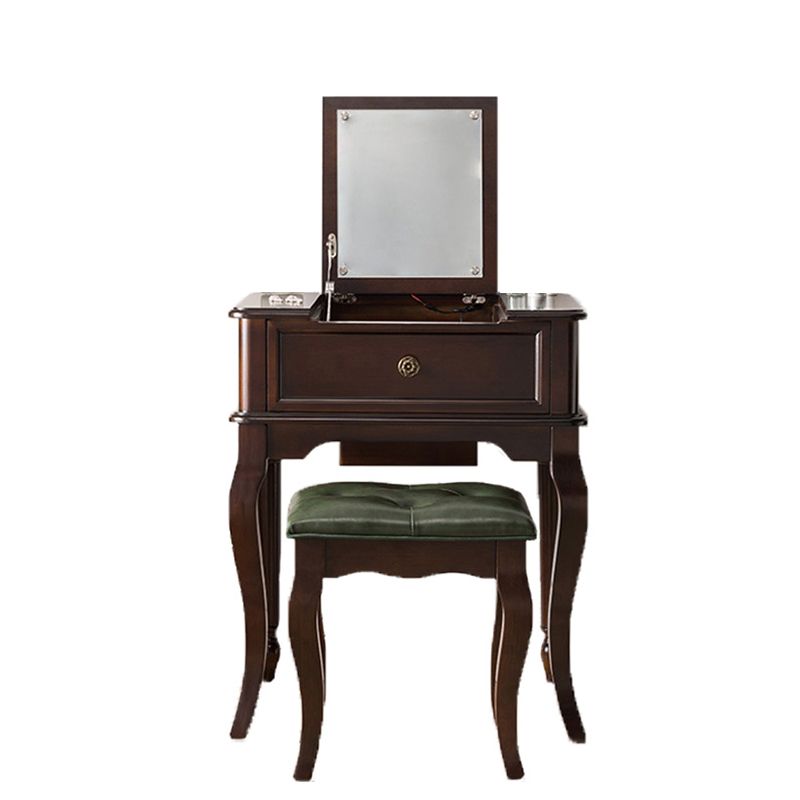 Traditional Flip-Top Vanity Dressing Table Wooden Makeup Vanity Set
