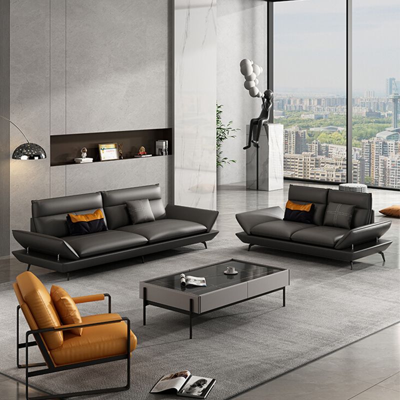 Black Flared Arm Sofa Contemporary Standard Sofa for Living Room