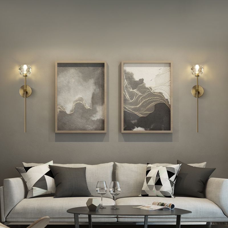 Lámpara de pared de cristal dorada en el moderno tipo de pared de globo de cobre estilo lujo para dormitorio