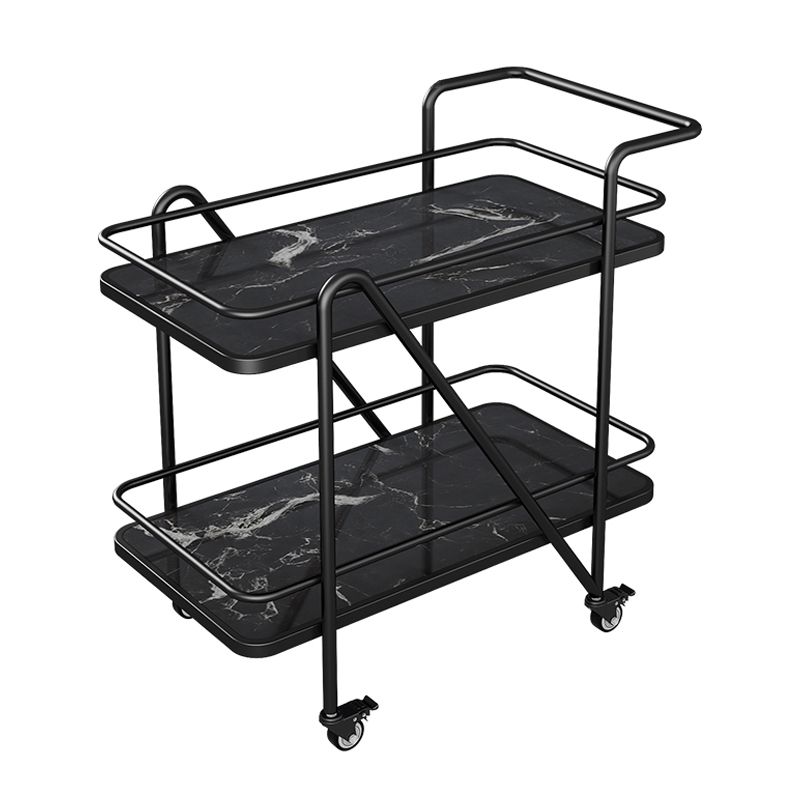 Rolling Modern Prep Table Stone Prep Table for Dining Room with Open Shelves
