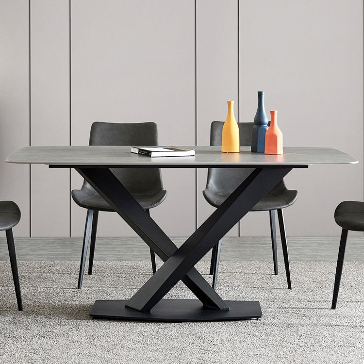 Moderno Sintered Stone Grey Cining Set con rectángulo Tabale y juego de comedor de base de metal