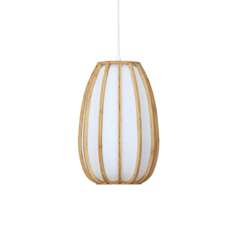 Simplicity Curved Drum Suspension Light Bamboo 1-Light Tea Room Pendant Light in Wood
