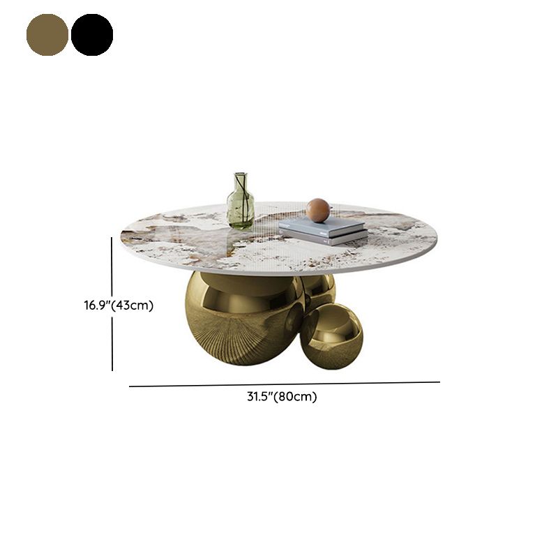 Glam Style 16.92" Tall Abstract Cocktail Table Round Slate Coffee Table