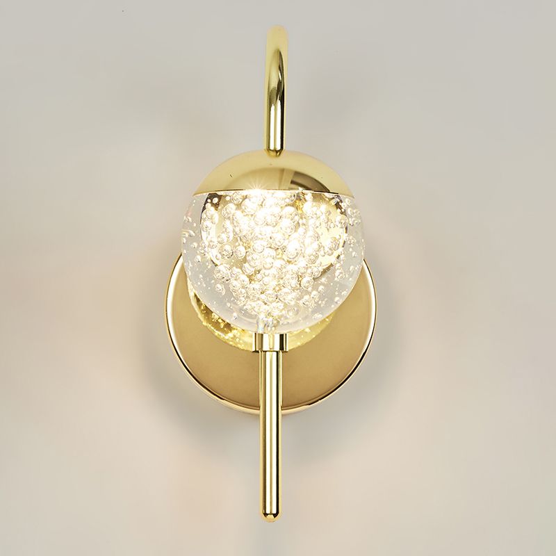 Spherical Crystal Wall Sconce Lighting Minimalist Gold Finish LED Wall Lamp