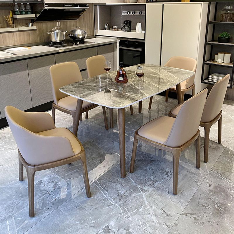Contemporary Fixed Faux Marble Top Dining Room Table¬†with 4 Solid Wood Legs Kitchen Dining Set