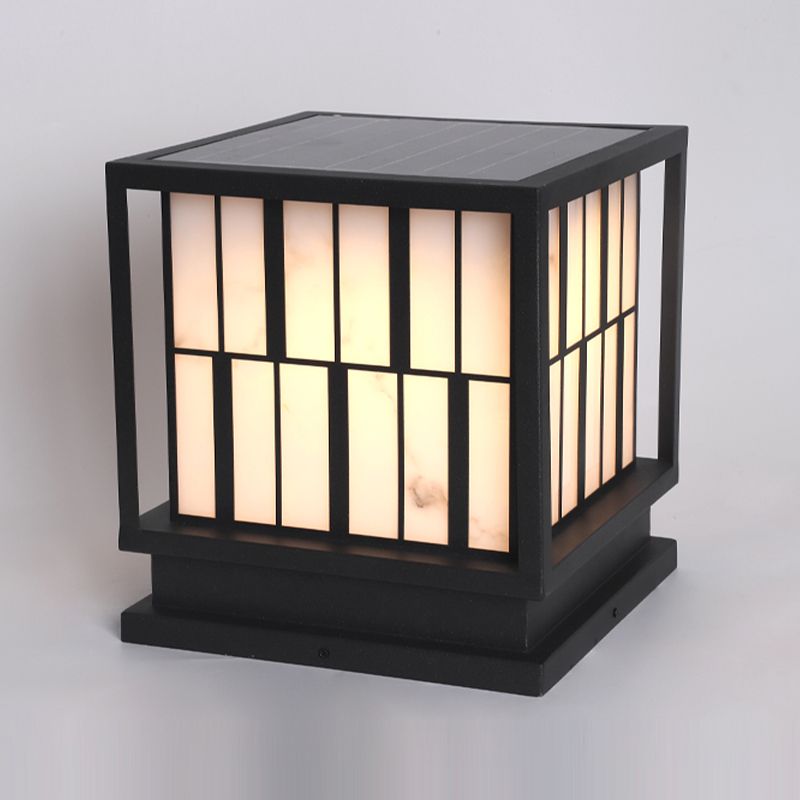 Metal Square Shape Solar Pillar Lamp Modern 1 Light Outdoor Lights in Black