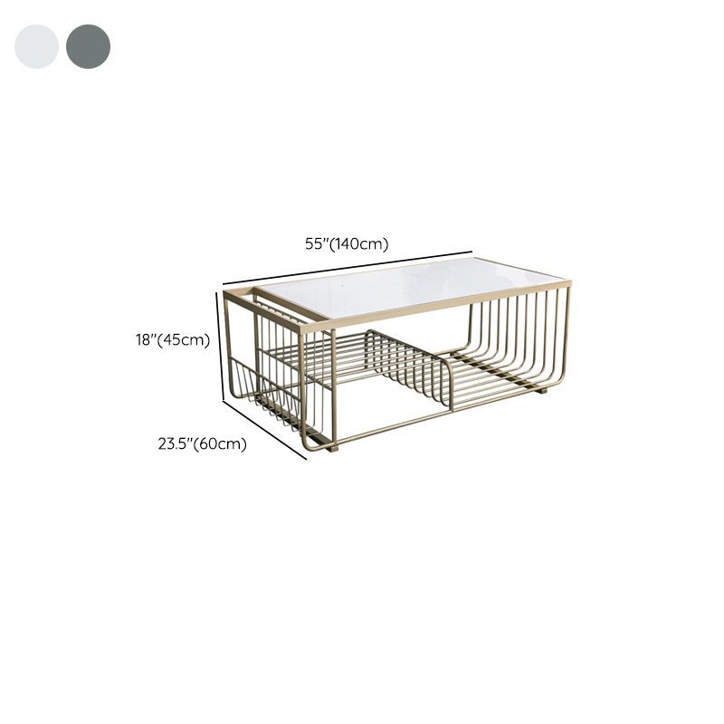 Glam Rectangle Coffee Table with 3 Shelves and Marble Top Cocktail Table
