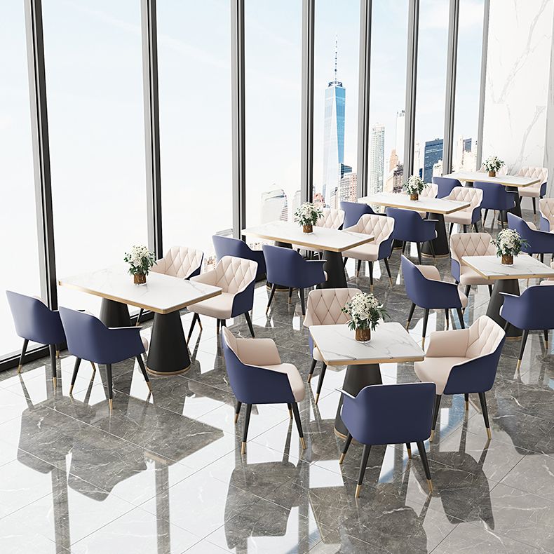 Traditional Luxury Style Dining Table White Sintered Stone Table with Black Frame