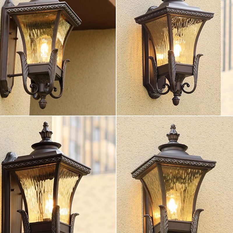 Café oscuro pared unifamicado luz de vidrio rústico de vidrio ondulada con luz acampanada para al aire libre