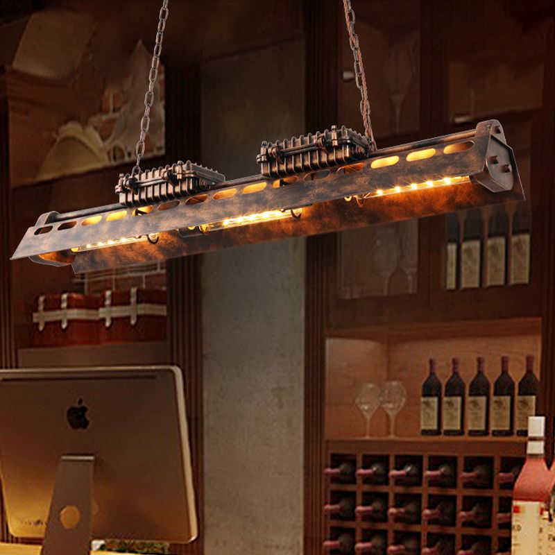Rust Linear Island Lighting Fixture Vintage Metal 3 Heads Bar Ceiling Pendant Lamp