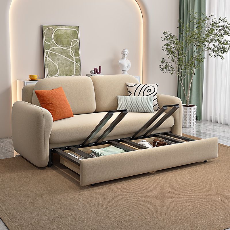 Beige Velvet Sleeper Sofa 31.49" Wide Scandinavian Sofa Bed with Upholstered