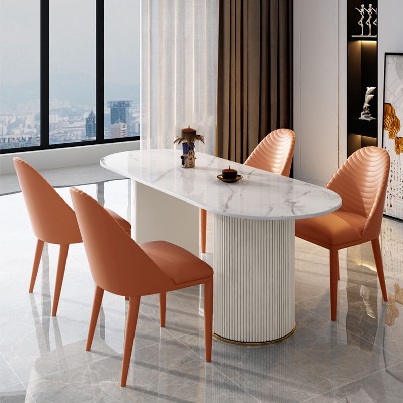 Sintered Stone Top Luxury White Table Table with Double Pedestal Base for Restaurant