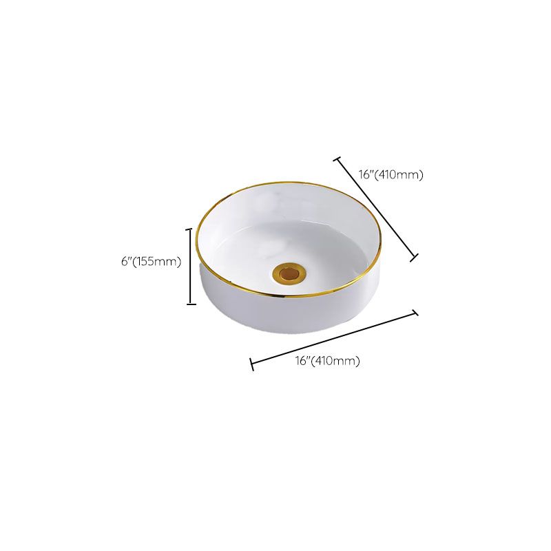 Round Bathroom Sink Ceramic Washroom Sink with Rod Handle Faucet