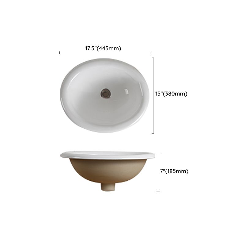 Traditional Drop-in Bathroom Sink Oval Porcelain with Overflow and Faucet Basin