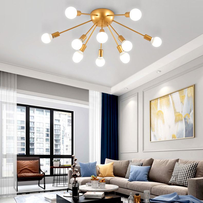Design Industrial Sputnik Semi Flush Monte Techo Ligero de metal semi Flexiones de luz para dormitorio