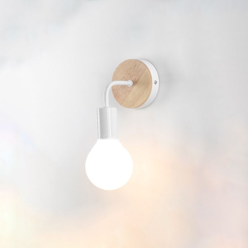 Modern Creative Wood Wall Lamp 1-Light Bare Bulb Wall Light for Bedroom