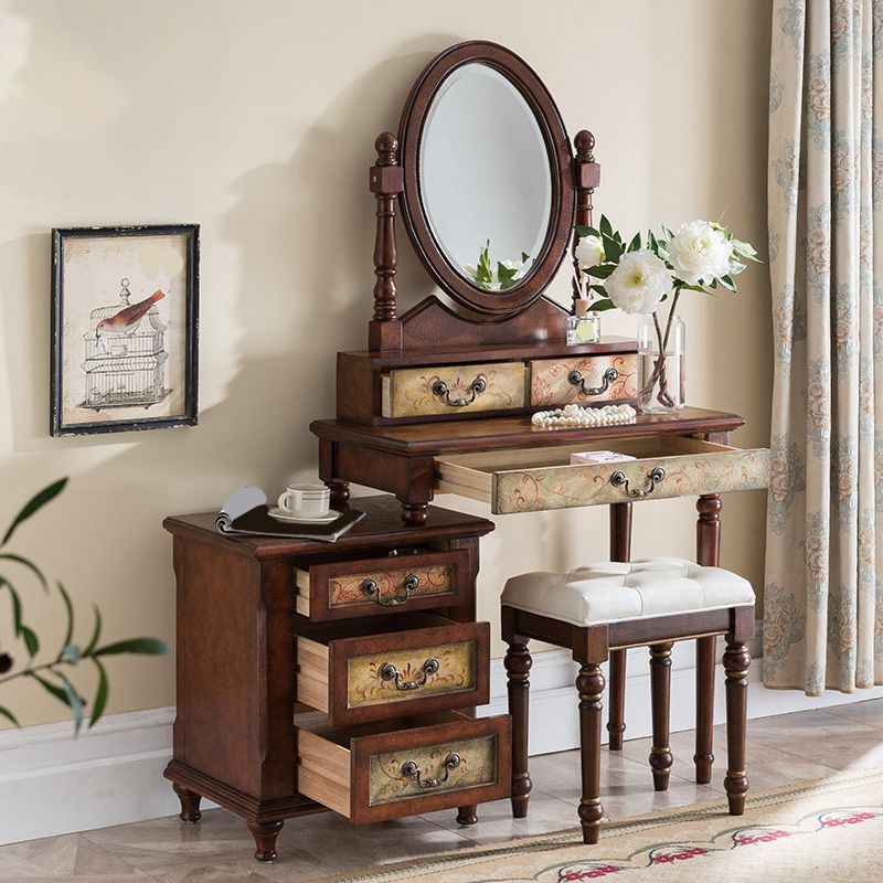 Victorian Vanity Set Solid Wood Drawers Included Makeup Dressing Table With Mirror & Stool