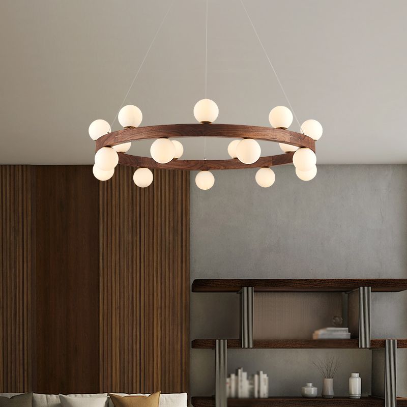 Brown Chandelier Light Fixtures Modern Multi-Head Hanging Lamps with White Glass Shade