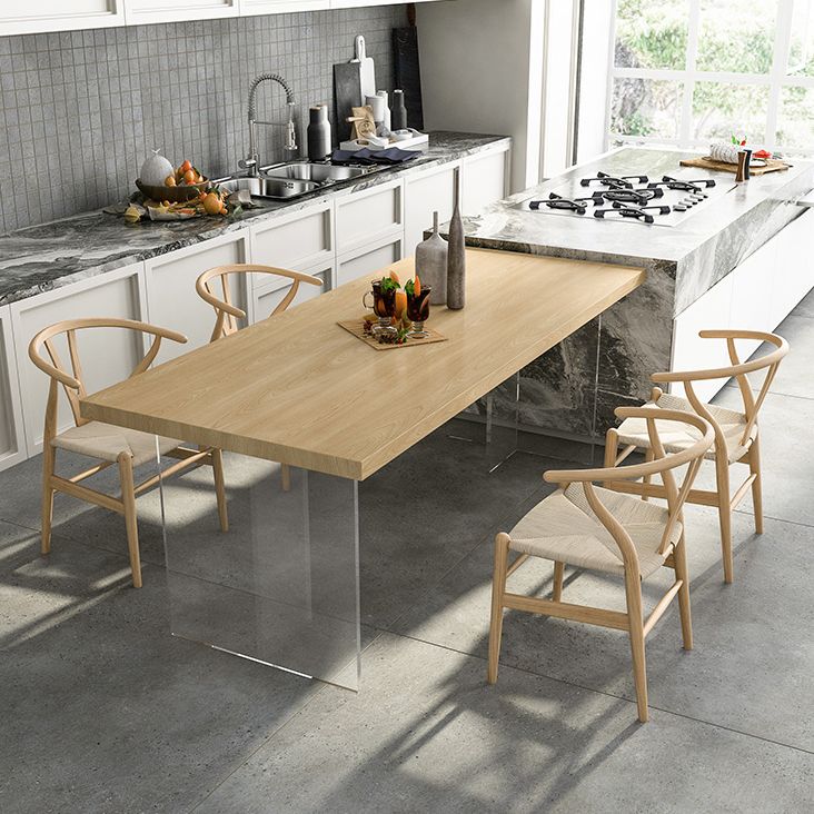 Solid Wood and Acrylic Dinner Table Modern Fixed Table Double Pedestal Dining Table