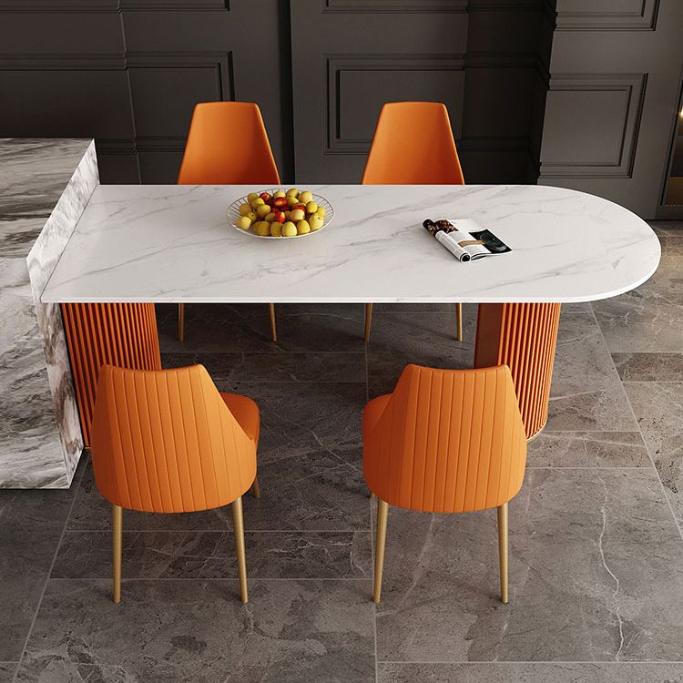 Free Form Dining Table Sintered Stone Table Luxury Style with Double Pedestal
