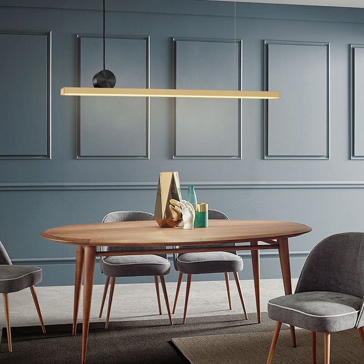 Simplicidad de latón Línea recta Led Island Light Nordic Style Cocina Bar de iluminación de iluminación en luz cálida