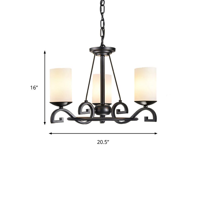 3/6 lumières Lumières lustres avec cylindre la teinte en verre givré lampe plafond de salon classique en noir