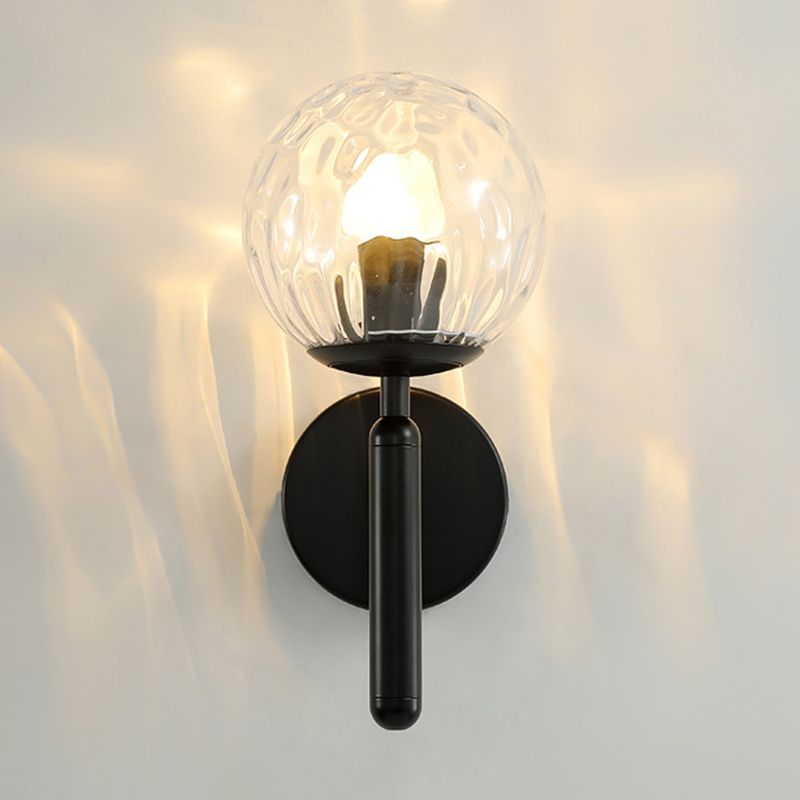 1-Light Metal Wall Sconce Modern Simple Wall Mount Lamp with Glass Shade for Bedroom