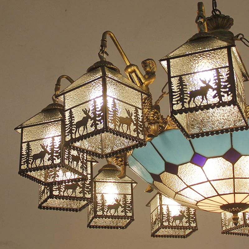 Traditional Hanging House Chandelier with Mermaid Glass Clear Hanging Light for Living Room