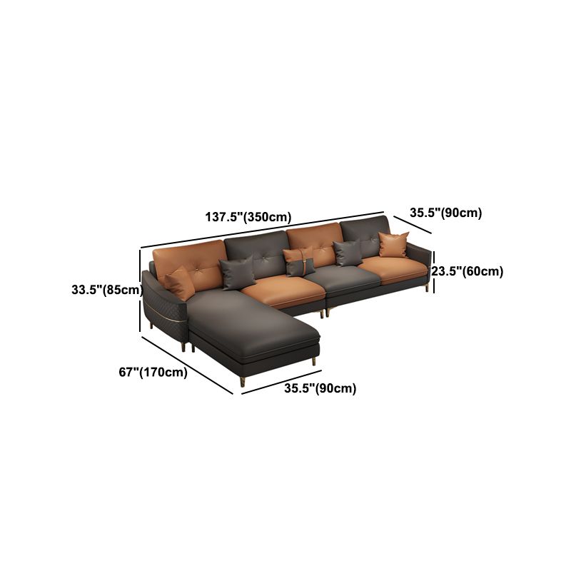 33.4"H Faux Leather Tufted Square Arm Sofa & Chaise for Living Room